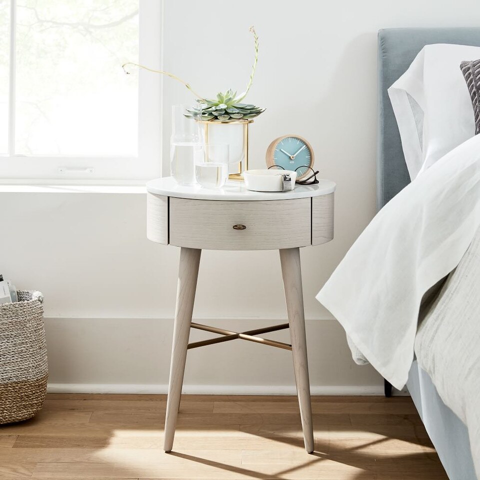Penelope Bedside Table Feather Grey w/ Marble Top west elm United Kingdom